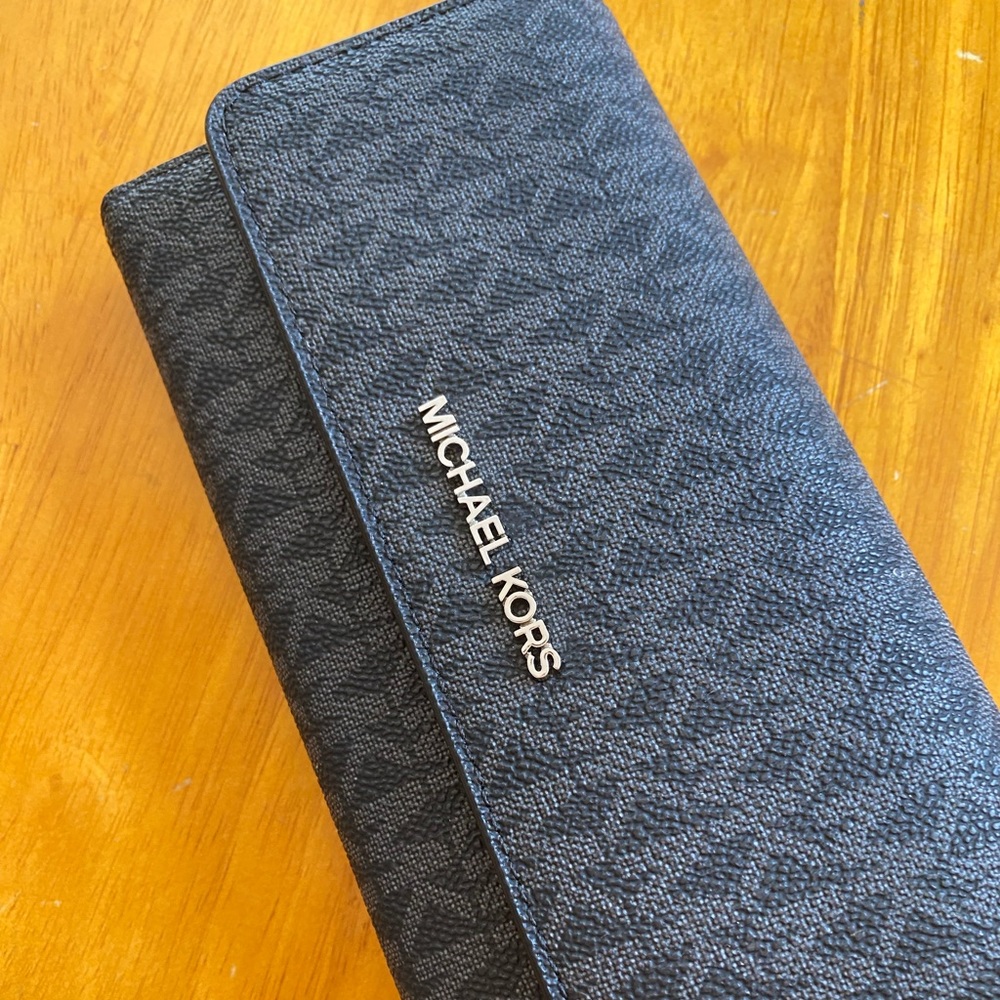 Black MK michael kors wallet trifold with gold accents NWT